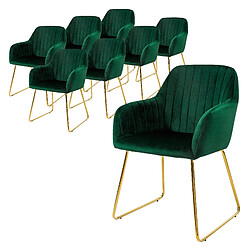 ML-Design Lot de 8 chaises de salle à manger vert assise en velours pieds dorés en métal 