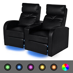 vidaXL Fauteuil inclinable à LED à 2 places cuir artificiel noir