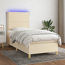 vidaXL Sommier à lattes de lit et matelas et LED Crème 100x200cm Tissu