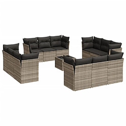 vidaXL Salon de jardin avec coussins 13 pcs gris clair résine tressée