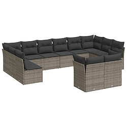 vidaXL Salon de jardin avec coussins 12 pcs gris résine tressée