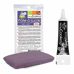 Scrapcooking Pâte à sucre lilas 100 g + Stylo de glaçage noir