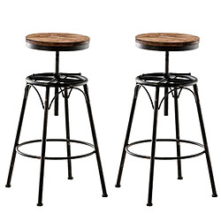 Decoshop26 Lot de 2 tabourets de bar style industriel contemporain hauteur réglable en métal bronze et assise en bois clair 10_0004018