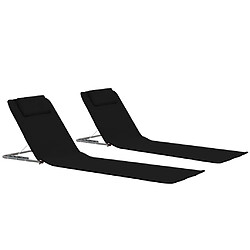 Helloshop26 Tapis de plage chaise longue pliables 2 pièces acier et tissu noir 02_0012185