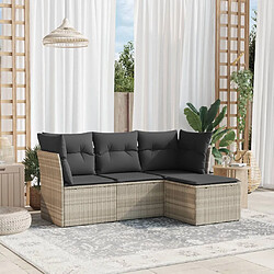 vidaXL Salon de jardin 4 pcs avec coussins gris clair résine tressée 