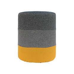 Mobili Rebecca Tabouret Repose-Pieds Pouf Rond Bois Tissu Jaune Gris 45x35x35