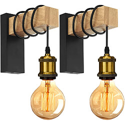 Stoex Lot de 2 Applique Murale Intérieur Vintage Industrielle Lampe Murale E27 Luminaire Abat-jour en Métal avec Support en Bois pour Salon Couloir Bar - Douille Laito Lot de 2 Applique Murale Intérieur Vintage Industrielle Lampe Murale E27 Luminaire Abat-jour en Métal avec Support en Bois pour Salon Couloir Bar - Douille Laiton