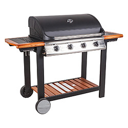 Alter Barbecue à gaz 4 feux, en métal et étagères en bois, cm144 x 56 x h106