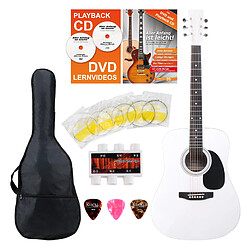 Classic Cantabile guitare acoustique folk set démarrage incl. kit d'accessoires à 5 pièces, blanche 