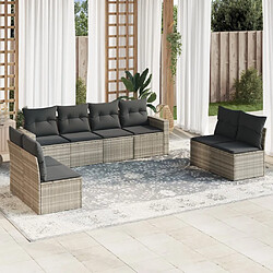 vidaXL Salon de jardin 8 pcs avec coussins gris clair résine tressée 