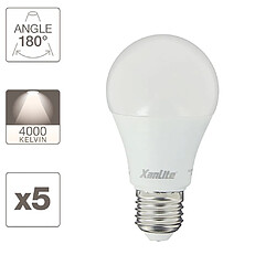 XanLite Lot x5 Ampoules LED standard, culot E27, conso 9W, eq. 60W, blanc neutre