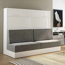 Inside 75 Armoire lit escamotable VERTIGO SOFA façade blanc brillant canapé gris couchage 160*200 cm