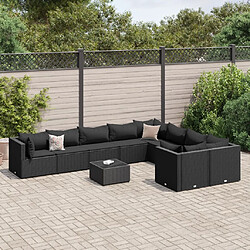 vidaXL Salon de jardin 10 pcs avec coussins noir résine tressée 