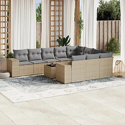 vidaXL Salon de jardin 11 pcs avec coussins beige résine tressée 