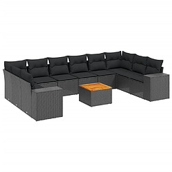 vidaXL Salon de jardin 11 pcs avec coussins noir résine tressée