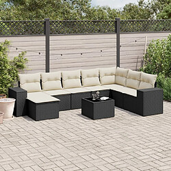 Maison Chic Ensemble Tables et chaises d'extérieur 9 pcs avec coussins,Salon de jardin noir résine tressée -GKD387295