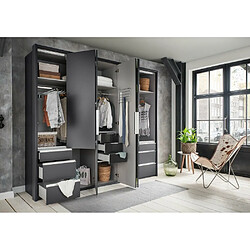 Inside 75 Armoire GRACE décor graphite 2 portes pliantes 1 porte tournante 6 tiroirs 3 miroirs