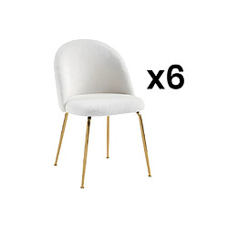 Vente-Unique Lot de 6 chaises - Tissu bouclette et métal doré - Blanc - MELBOURNE