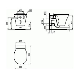 Ideal Standard Cuvette suspendue sans bride CONNECT AIR AquaBlade + Abattant frein de chute