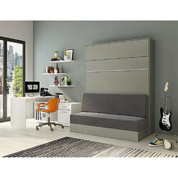 Inside 75 Armoire lit escamotable GENIUS SOFA gris mat canapé gris couchage 160*200