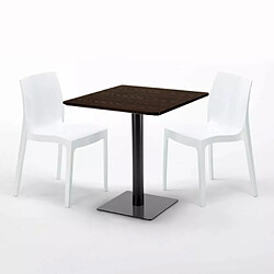 Avis Grand Soleil Table Carrée 70x70 Effet Bois avec 2 Chaises Colorées Ice Melon - Blanc