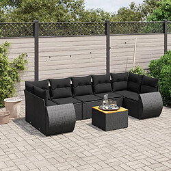 Maison Chic Ensemble Tables et chaises d'extérieur 8 pcs avec coussins,Salon de jardin noir résine tressée -GKD818875