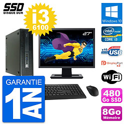 PC HP 600 G2 SFF Ecran 27" Intel Core i3-6100 RAM 8Go SSD 480Go Windows 10 Wifi · Occasion 