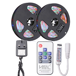 HML 2PCS 5M IP65 RGB 2835 SMD 300 LED Light Strip w / RF 10 touches à distance + UK Power