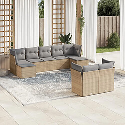 vidaXL Salon de jardin avec coussins 9 pcs beige résine tressée 