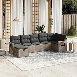 vidaXL Salon de jardin avec coussins 7 pcs gris résine tressée 