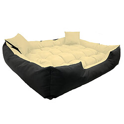 Lit pour chien et chat avec coussin Ecco Beige & Noir Matériau imperméable en nylon lavable pour animaux domestiques Dimensions intérieures : 115x90 / Dimensions extérieures : 130x105cm