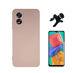 Kit de film en verre trempé de la couverture en 5D + boîtier en silicone liquide + porte-voiture renforcé Phonecare pour Oppo A38 4G - rose