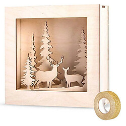 Rayher Kit cadre bois forêt de Noël 20 x 20 cm + masking tape doré à paillettes 5 m