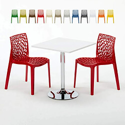 Grand Soleil Table Carrèe Blanc + 2 Chaises Colorées