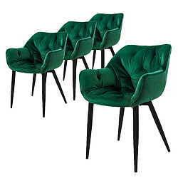 ML-Design Lot de 4 chaises de salle à manger assise vert foncé en velours pieds métal noir 