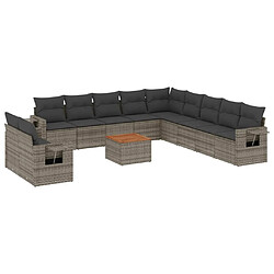 Maison Chic Salon de jardin avec coussins 12 pcs, Ensemble Tables et chaises de jardin, gris résine tressée -GKD801989