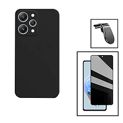 PHONECARE Kit Film Verre Trempé 5D Anti-Spy + Coque Silicone Liquide + Support Magnétique L Safe Driving Voiture pour Xiaomi Redmi 12 - Noir