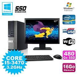 Lot PC Dell 7010 SFF Core I5-3470 3.2GHz 16Go 480Go SSD DVD Wifi W7 + Ecran 17 - Occasion