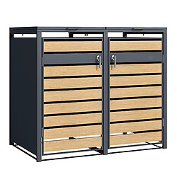 AXI Lucas Cache Poubelle Métallique Anthracite/Aspect Bois - Abri poubelle pour 2 conteneurs - Max. 240L - Abri Poubelle Extérieur avec Excellente Ventilation