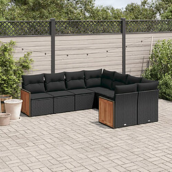 vidaXL Salon de jardin 8 pcs avec coussins noir résine tressée