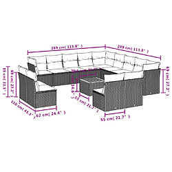 vidaXL Salon de jardin avec coussins 14 pcs gris résine tressée pas cher