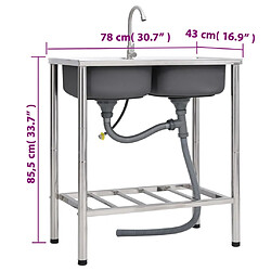 vidaXL Évier de camping Double lavabo avec robinet Acier inoxydable pas cher