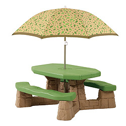 Step2 Naturally Playful Table Picnic Enfant en Marron / VERT avec Parasol | Banc Pique Nique pour Enfants en Plastique