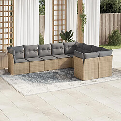 vidaXL Salon de jardin avec coussins 9 pcs beige résine tressée