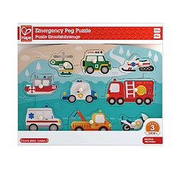 Hape- Puzzle à Boutons Véhicules Prioritaires, E1406, Beige 