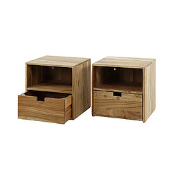 Mes Lot de 2 chevets suspendus 1 tiroir 30x25x30 cm en acacia naturel 