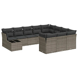 vidaXL Salon de jardin 11 pcs avec coussins gris résine tressée