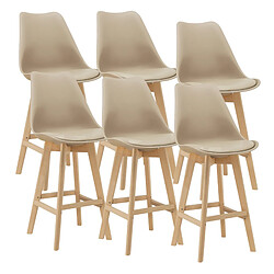 Helloshop26 Lot de 6 tabourets de bar plastique synthétique hêtre 105 x 48 x 58 cm beige 03_0008723 