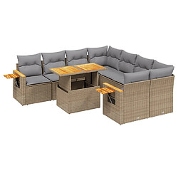 vidaXL Salon de jardin avec coussins 9 pcs beige résine tressée