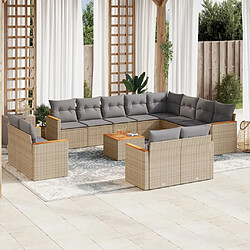 vidaXL Salon de jardin et coussins 13 pcs mélange beige résine tressée 